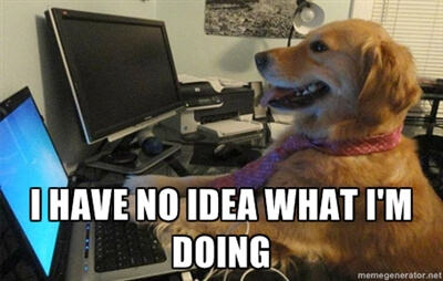 The ‘I have no idea what I’m doing’ dog meme, used as a joke about unknowingly holding admin access