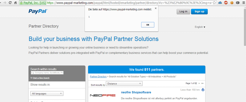 Reflected XSS firing from the ZIP or postal code search field of the paypal-marketing.com partner directory