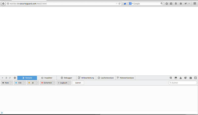 Firefox refusing to load the same backslash-prefixed script URL, with no console output from the payload
